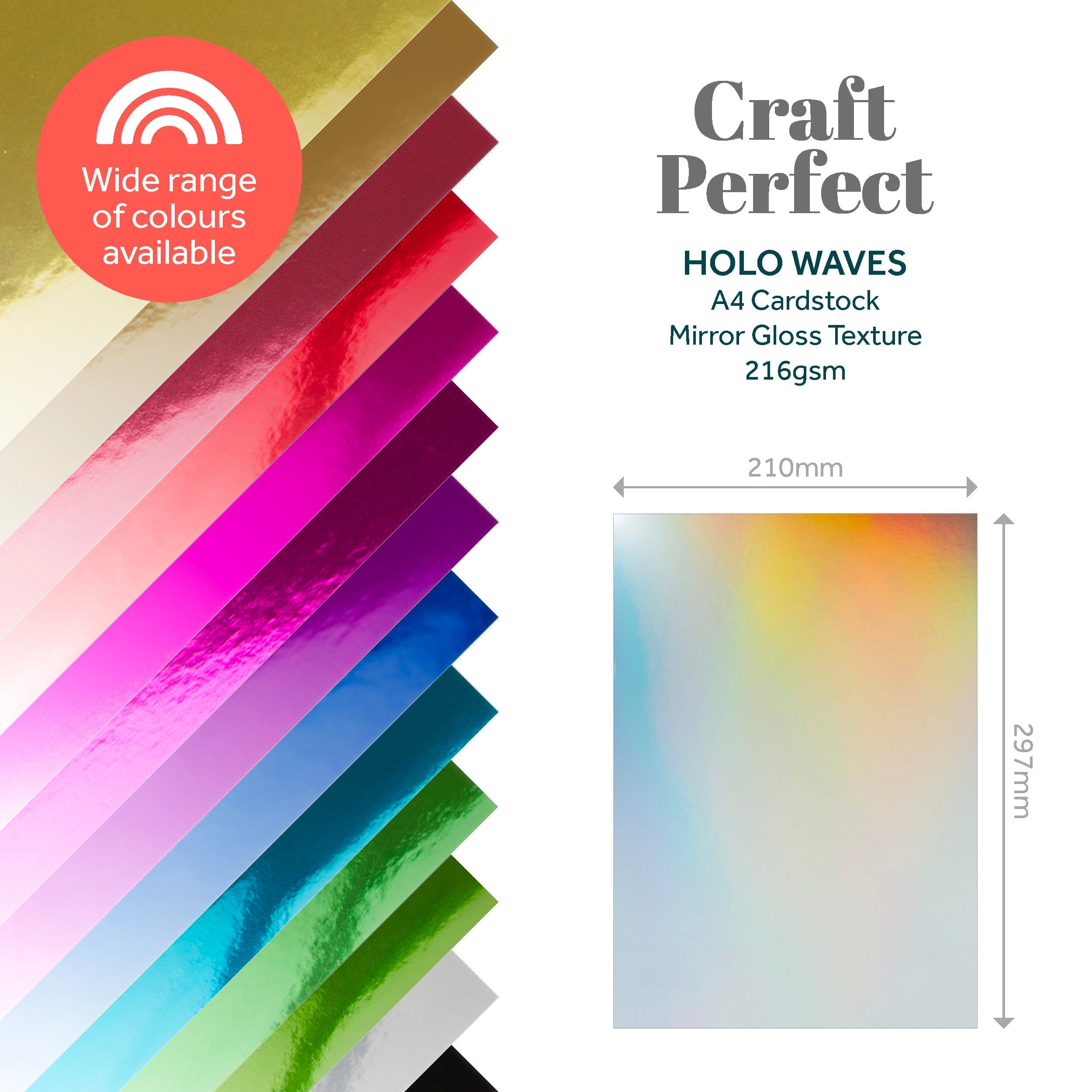 Craft Perfect Iridescent Mirror Card Craft Perfect - Mirror Card - High Gloss - Holo Waves - A4 (5/PK) - 9448e