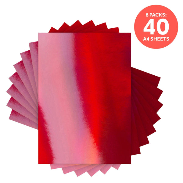 Craft Perfect Iridescent Mirror Card Multipack of 8 Iridescent Mirror Card - Fire Stone Red - A4 - 9770E8