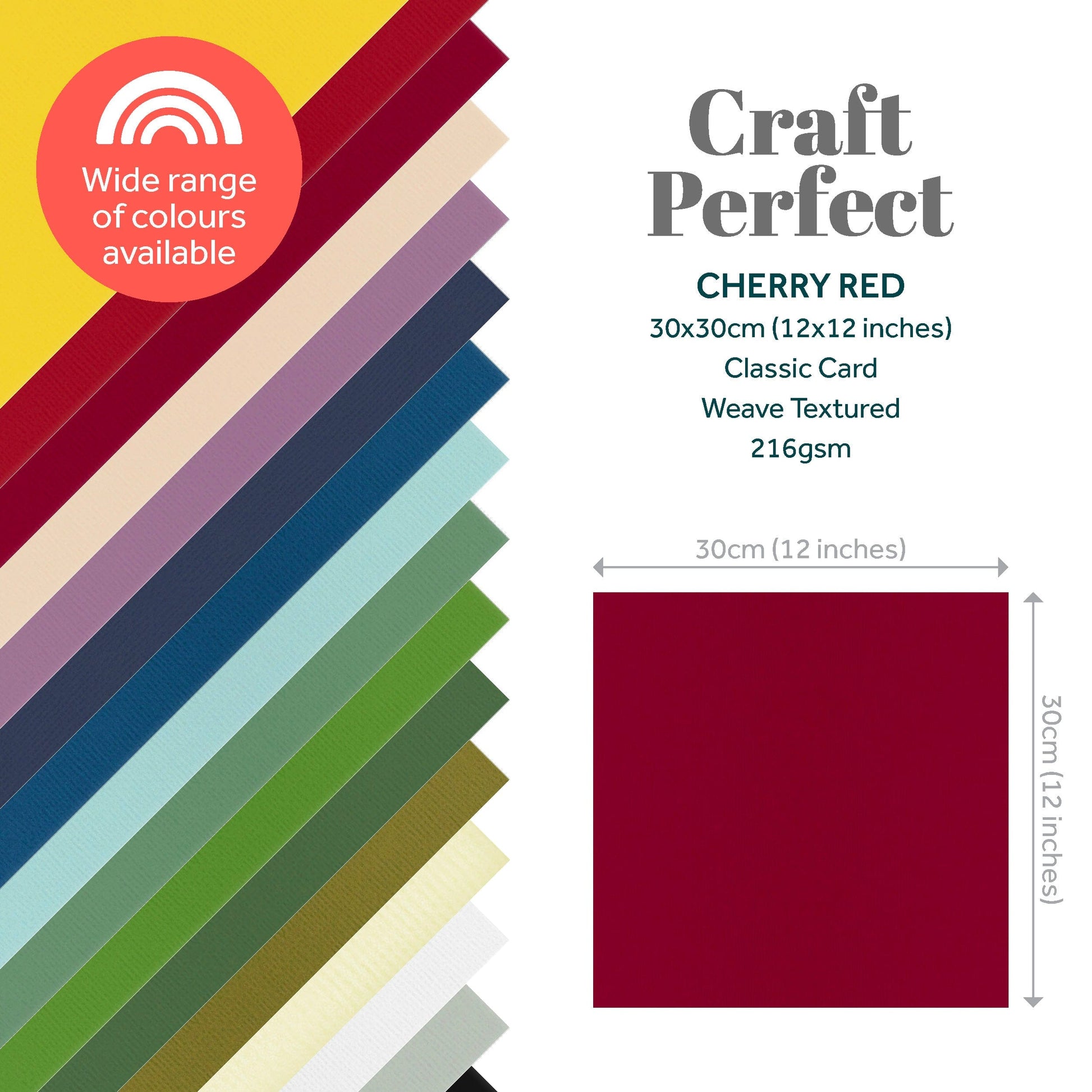 Craft Perfect New Classic Card Pack of 2 - Classic Card - Cherry Red - Weave Textured - 12" x 12"- 9197e2