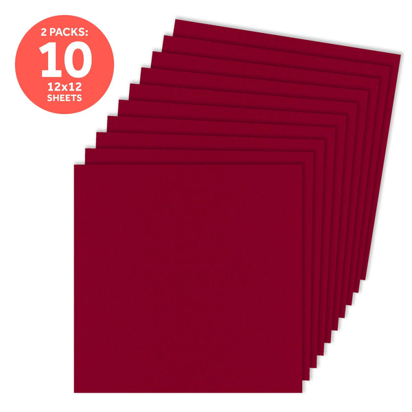 Craft Perfect New Classic Card Pack of 2 - Classic Card - Cherry Red - Weave Textured - 12" x 12"- 9197e2