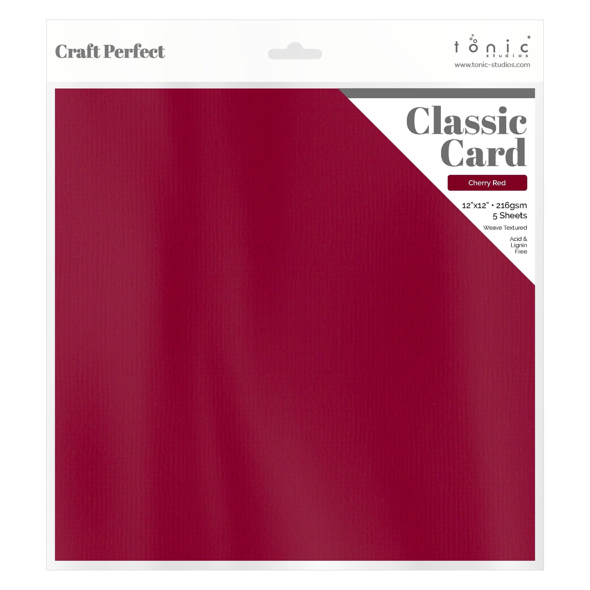Craft Perfect New Classic Card Pack of 2 - Classic Card - Cherry Red - Weave Textured - 12" x 12"- 9197e2