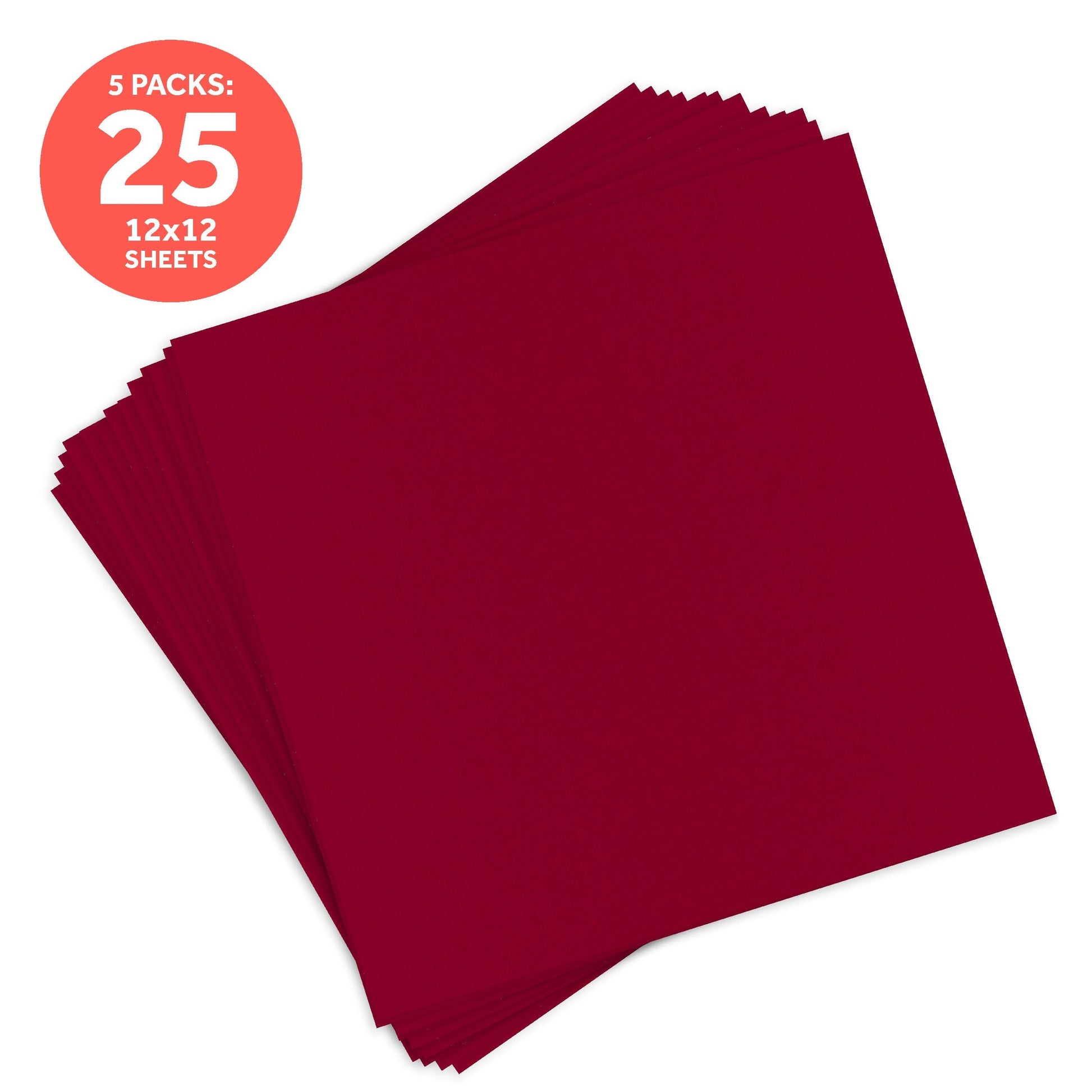 Craft Perfect New Classic Card Pack of 5 - Classic Card - Cherry Red - Weave Textured - 12" x 12"- 9197e5