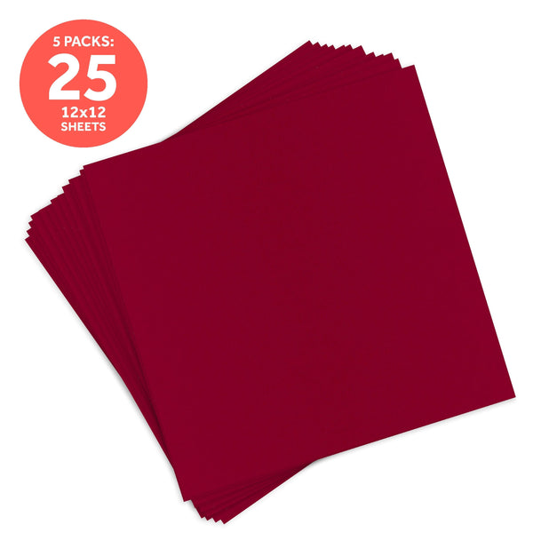 Craft Perfect New Classic Card Pack of 5 - Classic Card - Cherry Red - Weave Textured - 12" x 12"- 9197e5