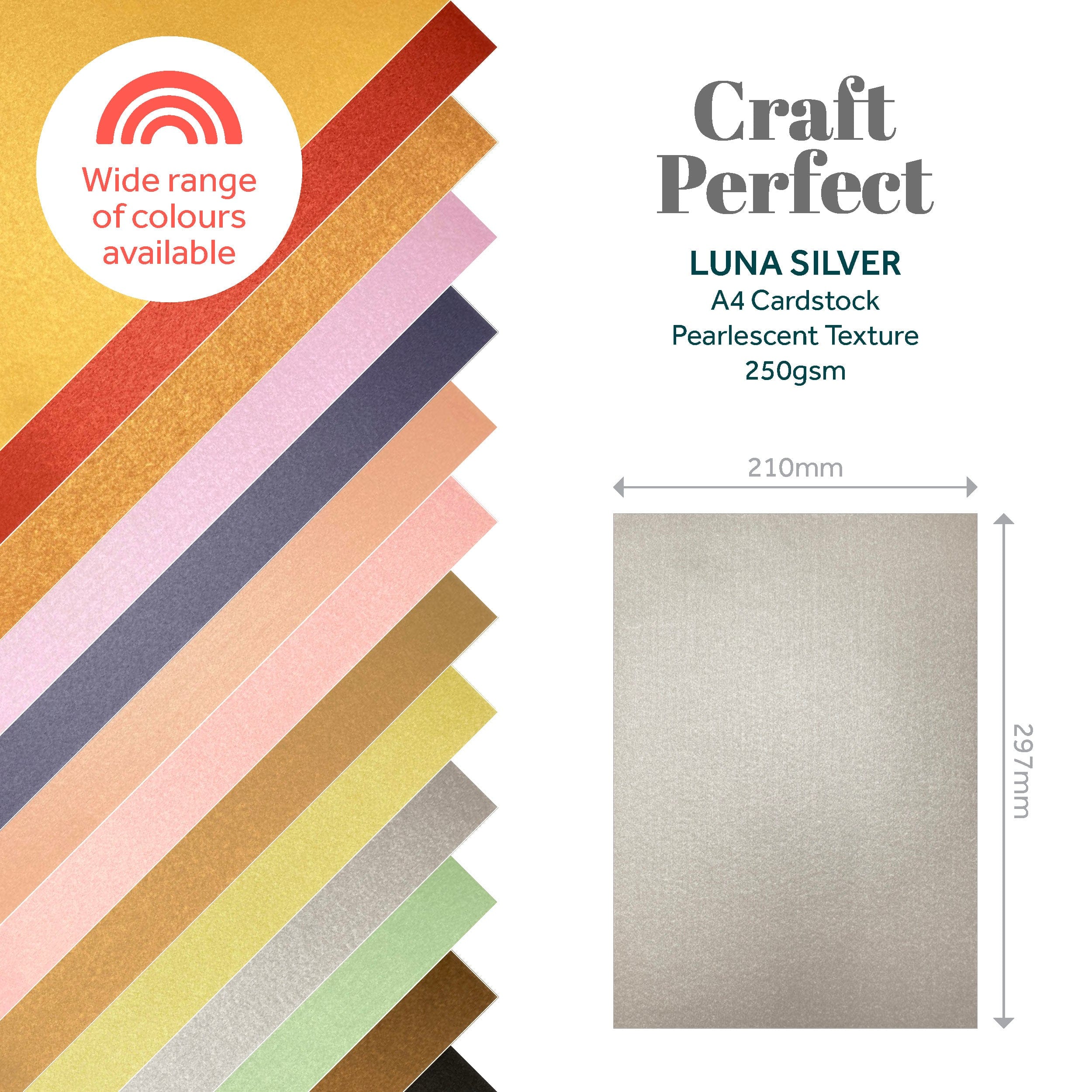 Craft Perfect Pearlescent Card Craft Perfect - Luna Silver Pearlescent Card Multipack of 4 Pearlescent Card - Luna Silver A4 - 9499E4