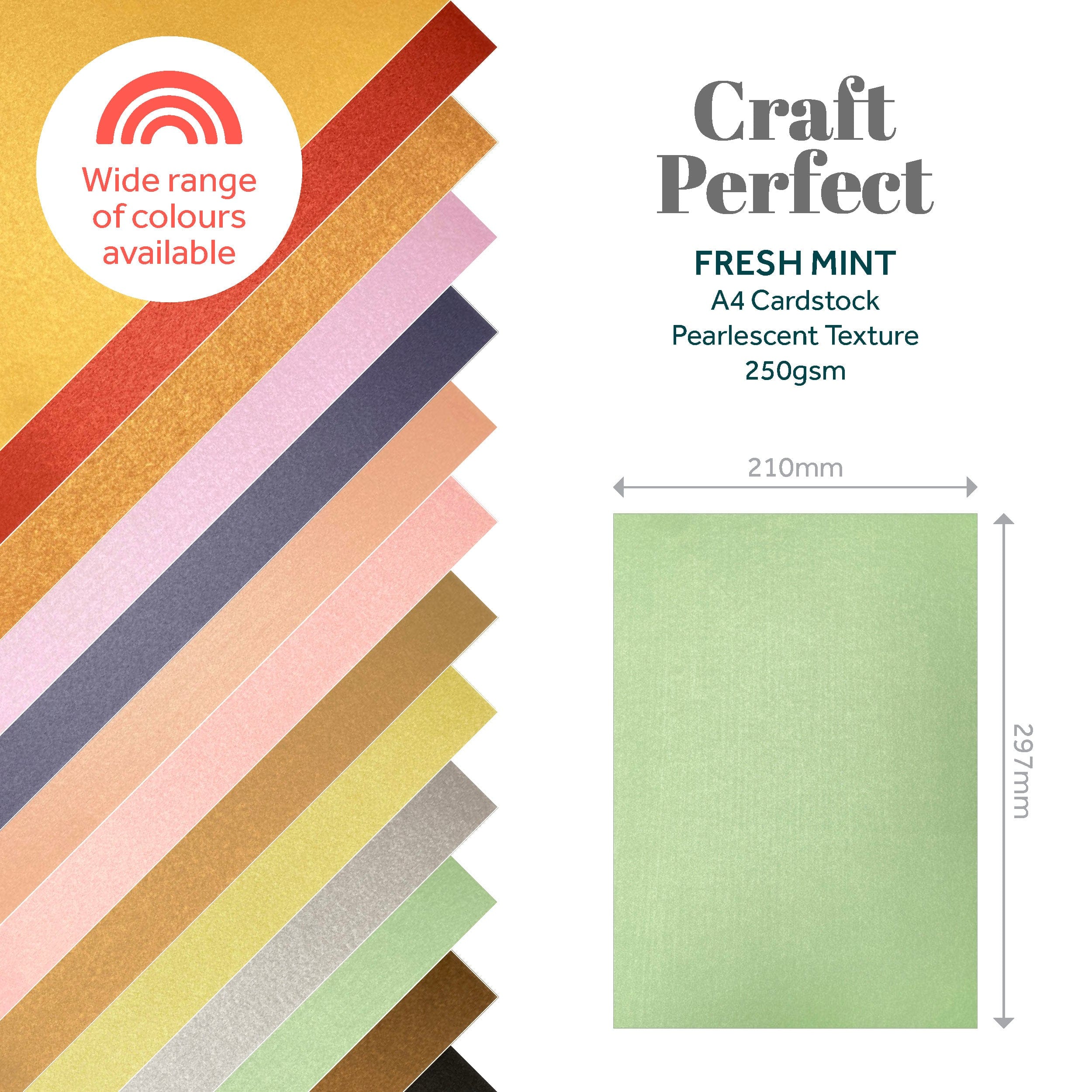 Craft Perfect Pearlescent Card Multipack of 8 Pearlescent Card - Fresh Mint A4 - 9514E8