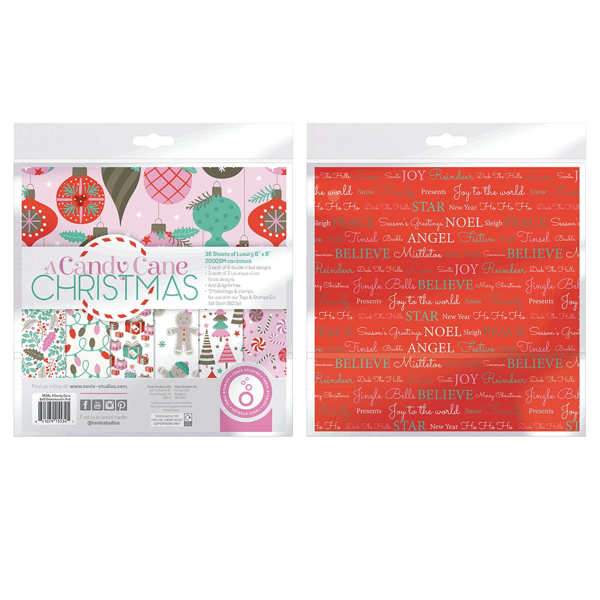 Craft Perfect Printed Papers A Candy Cane Christmas - 8x8 Art Pad - 5534e
