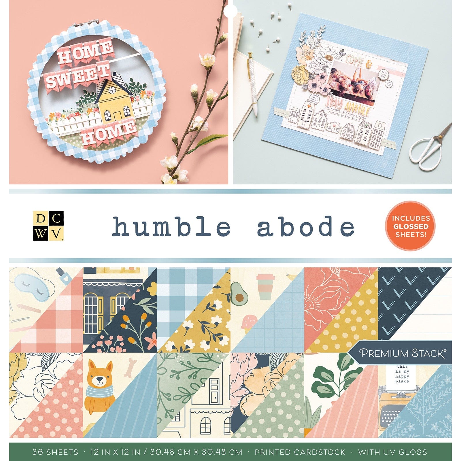 DCWV Cardstock DCWV Double-Sided 12x12" Cardstock Stack - Humble Abode, with Gold Foil
