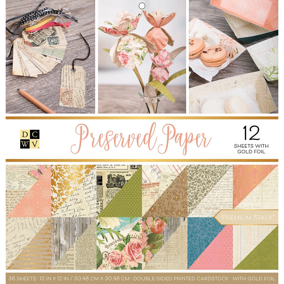DCWV Cardstock DCWV Double-Sided 12x12" Cardstock Stack - Preserved Paper, 36 pack