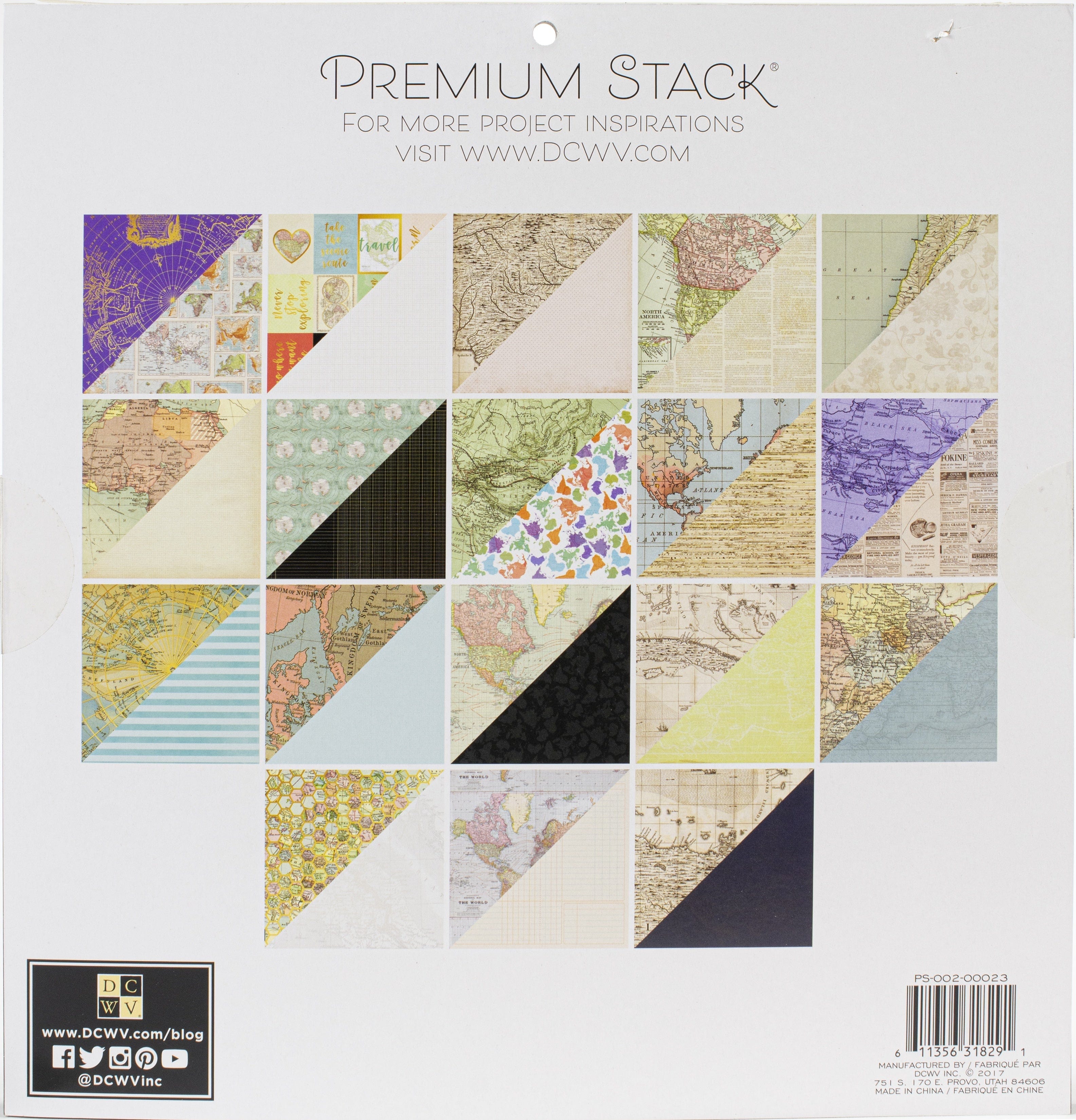 DCWV Cardstock DCWV Double-Sided 12x12" Cardstock Stack - World Maps with Foil Accents