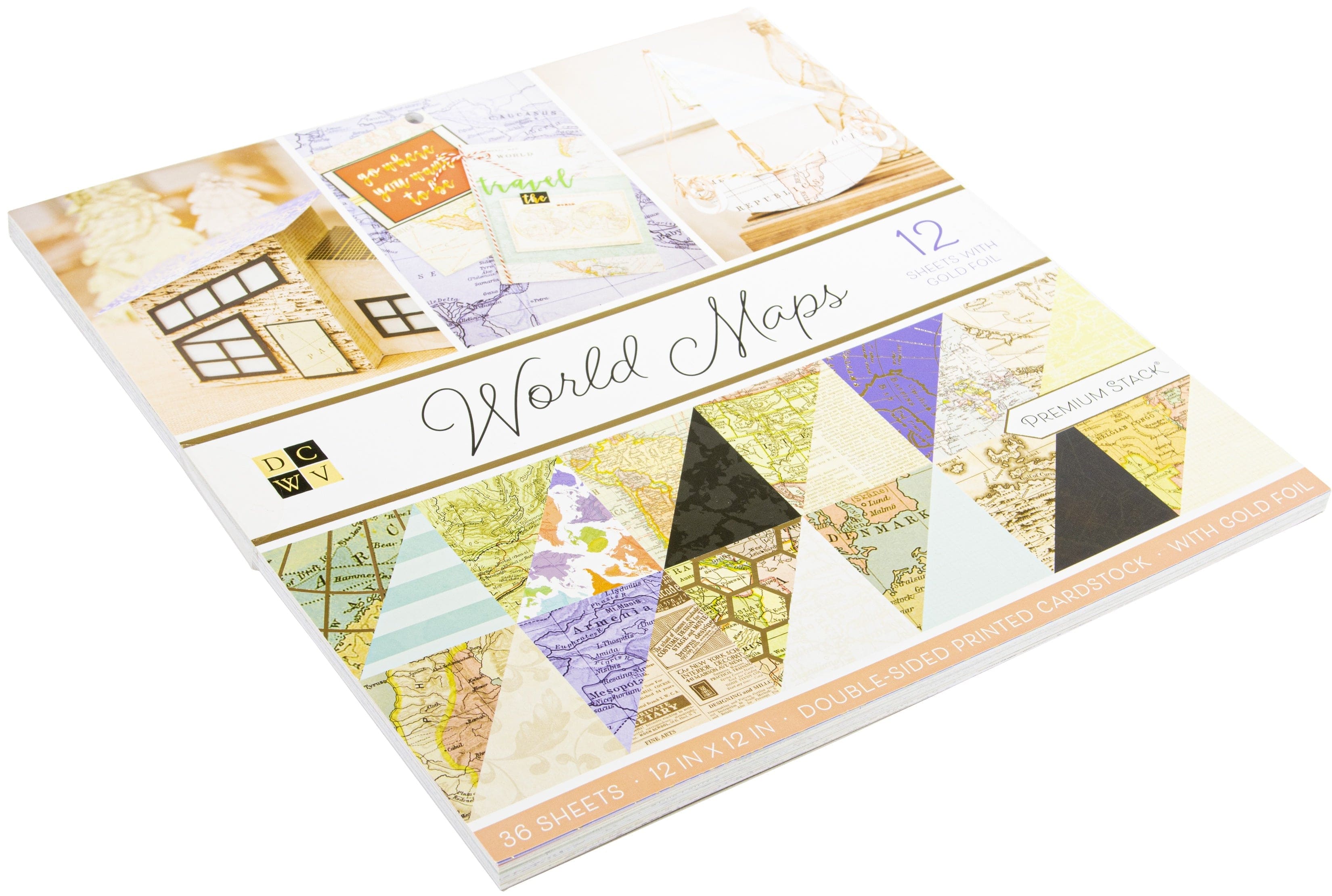 DCWV Cardstock DCWV Double-Sided 12x12" Cardstock Stack - World Maps with Foil Accents