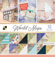 DCWV Cardstock DCWV Double-Sided 12x12" Cardstock Stack - World Maps with Foil Accents