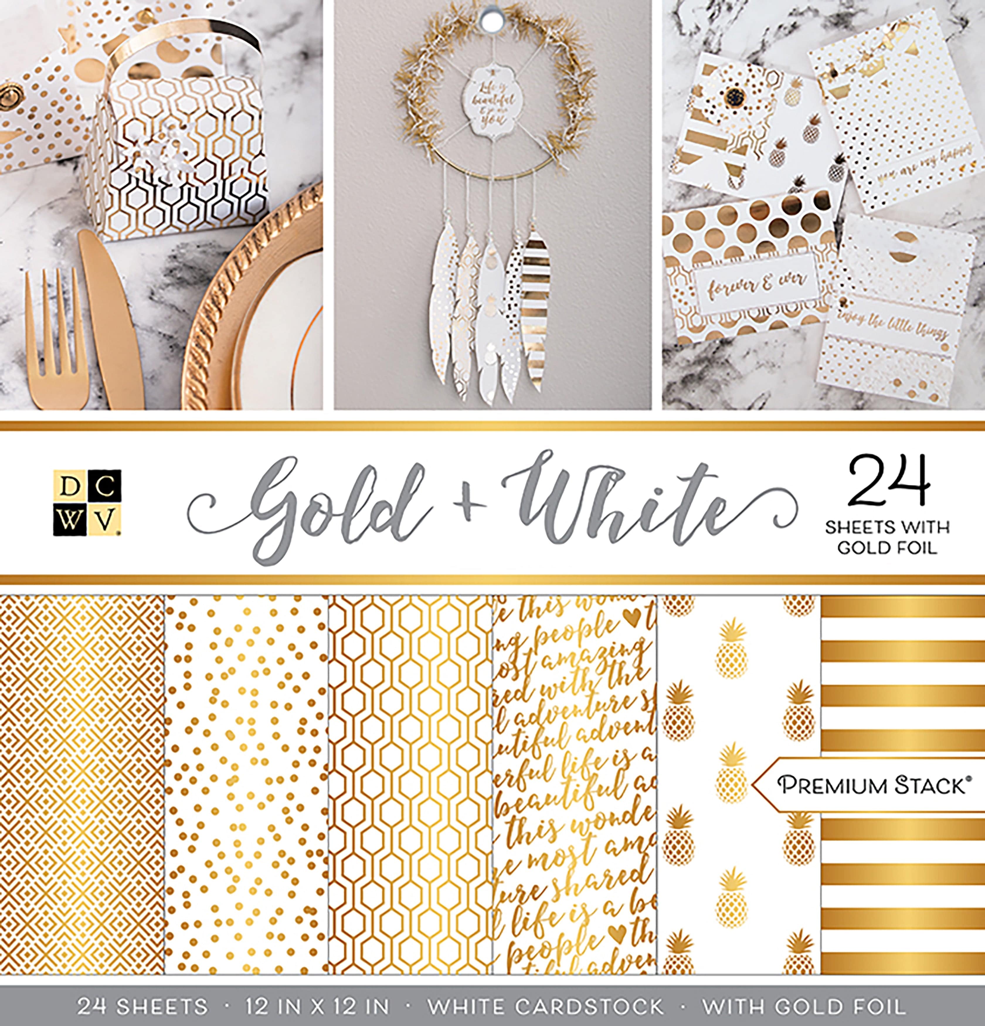 DCWV Cardstock DCWV Single-Sided 12x12" Cardstock Stack - Gold & White, Half with Foil