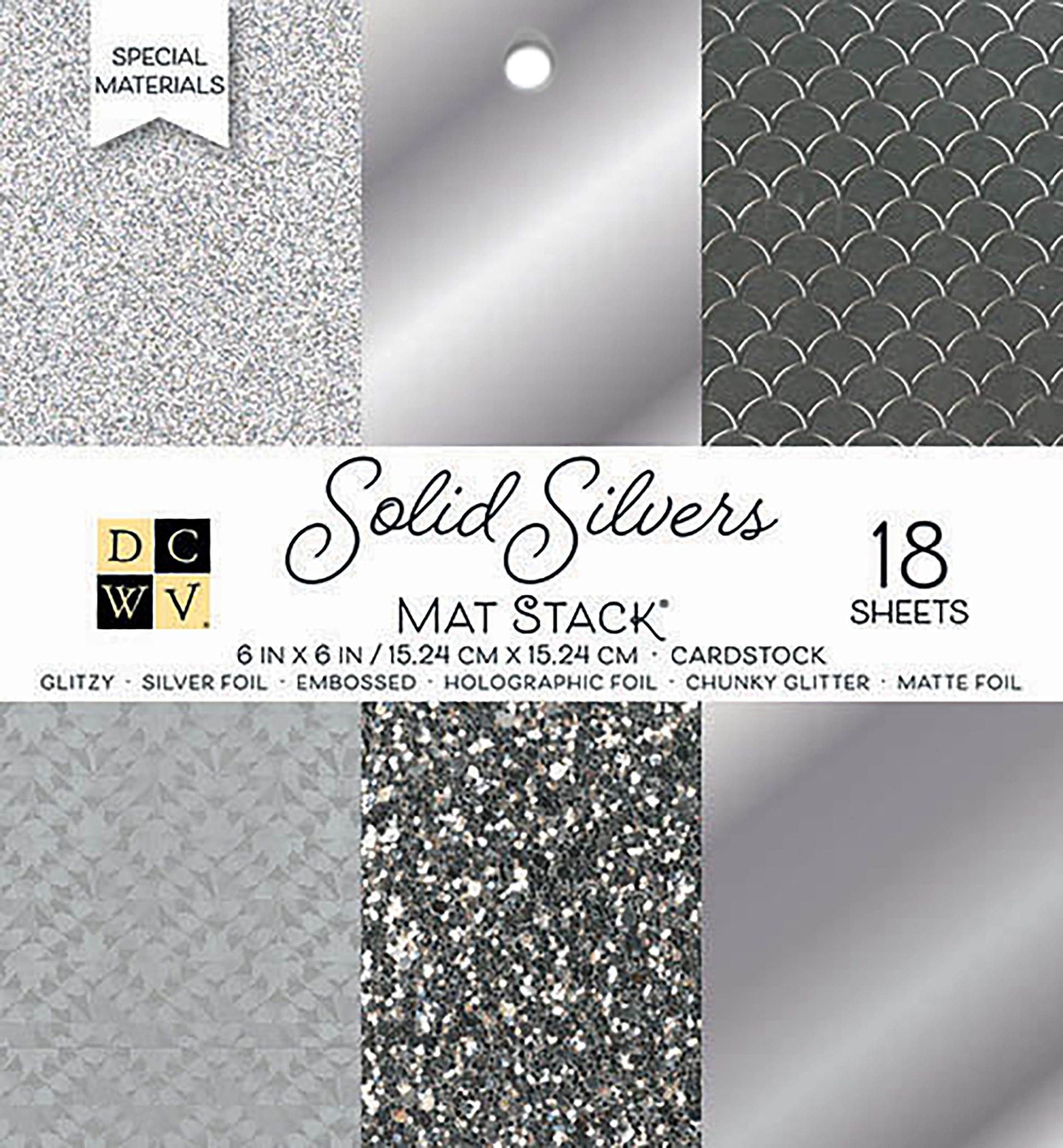 DCWV Cardstock DCWV Single-Sided 6x6" Cardstock Stack - Solid Silvers Glitter & Foil