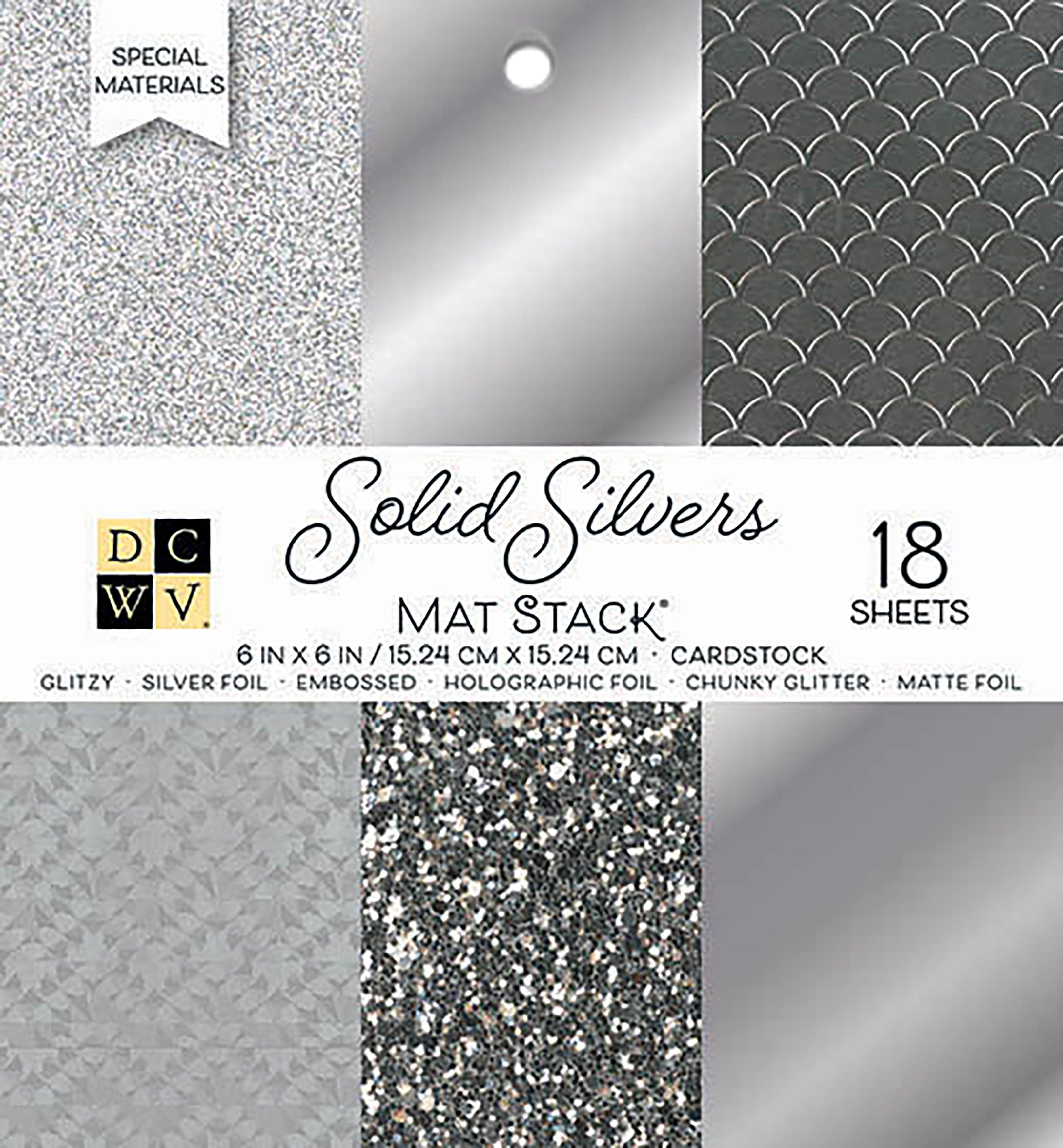 DCWV Cardstock DCWV Single-Sided 6x6" Cardstock Stack - Solid Silvers Glitter & Foil