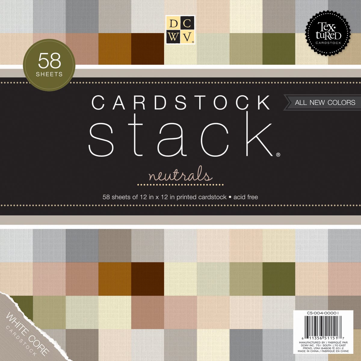 DCWV DCWV Single-Sided 12x12" Cardstock Stack - Neutrals with White Core