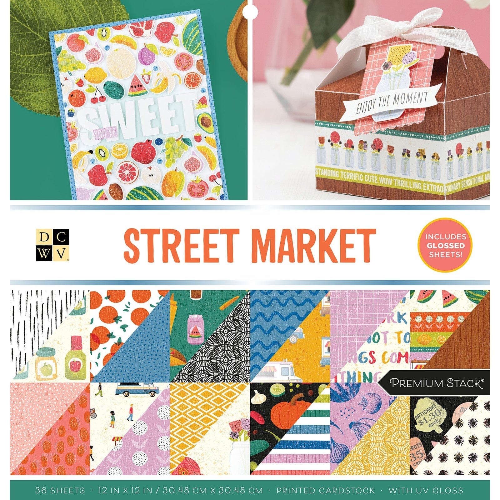 DCWV Patterned Paper DCWV Double-Sided 12x12" Cardstock Stack - Street Market, with Gloss