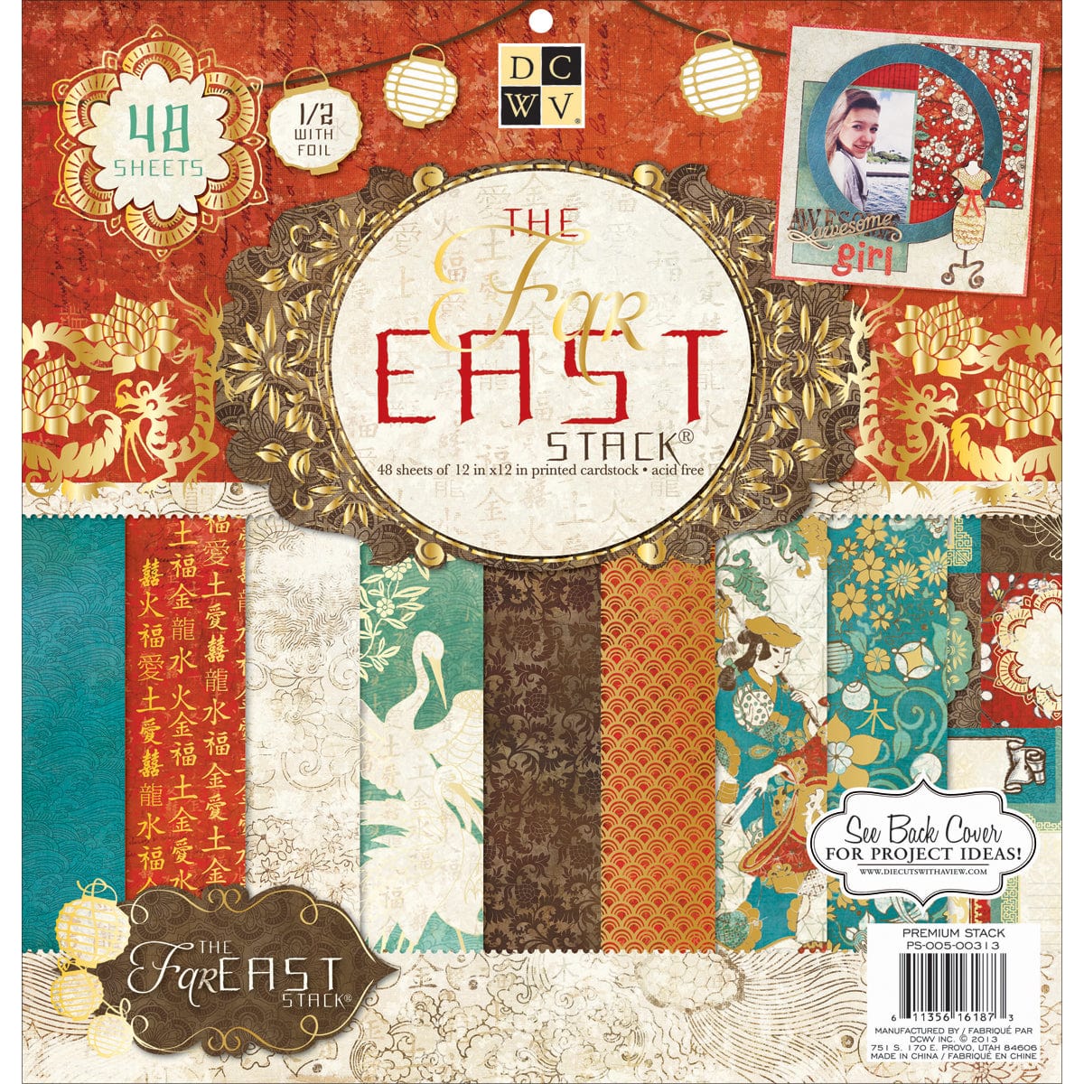 DCWV Patterned Paper DCWV Single-Sided 12x12" Cardstock Stack - Far East 2, with Foil