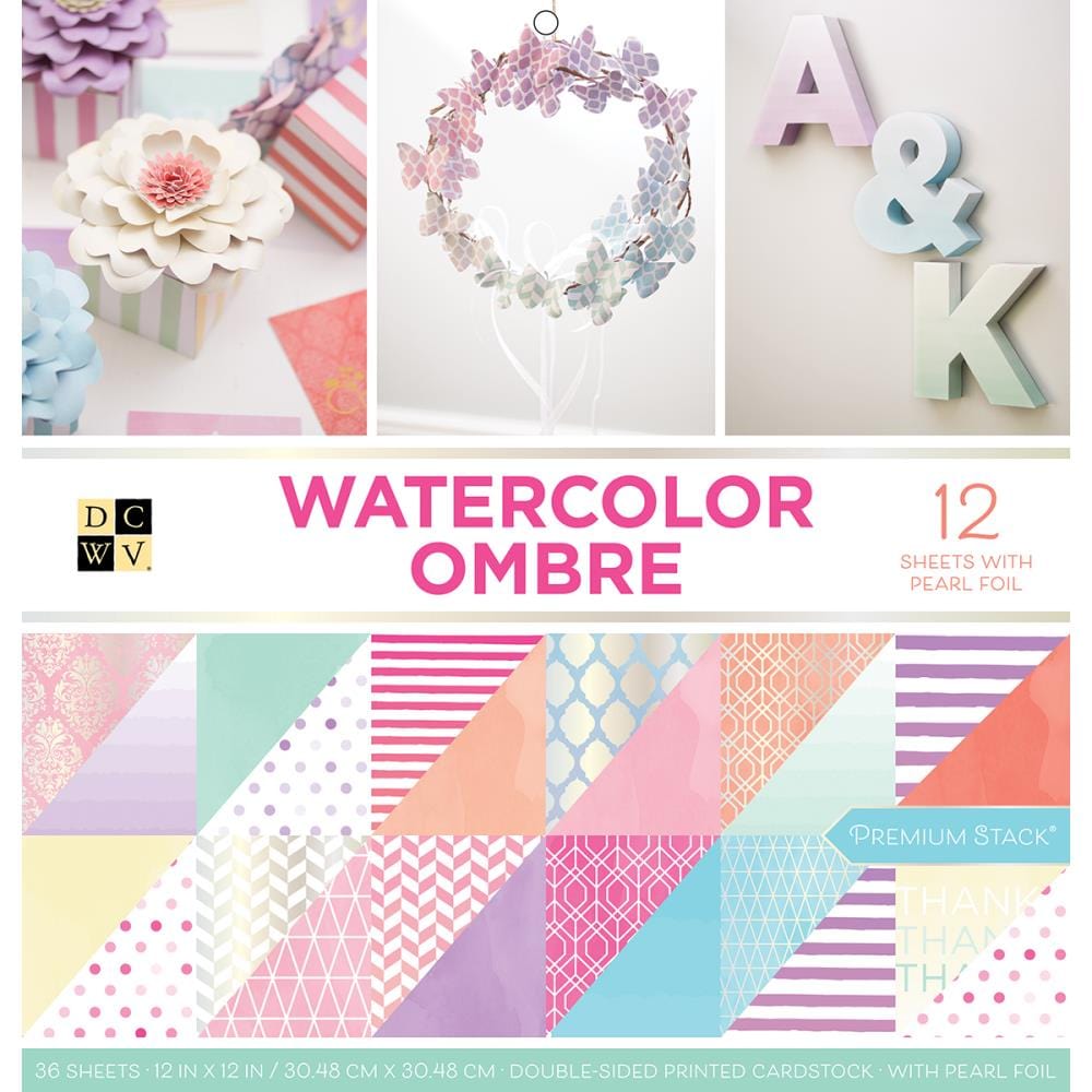 DCWV Patterned Paper DCWV Single-Sided 12x12" Cardstock Stack - Watercolor Ombre, 18 Designs/2 Each