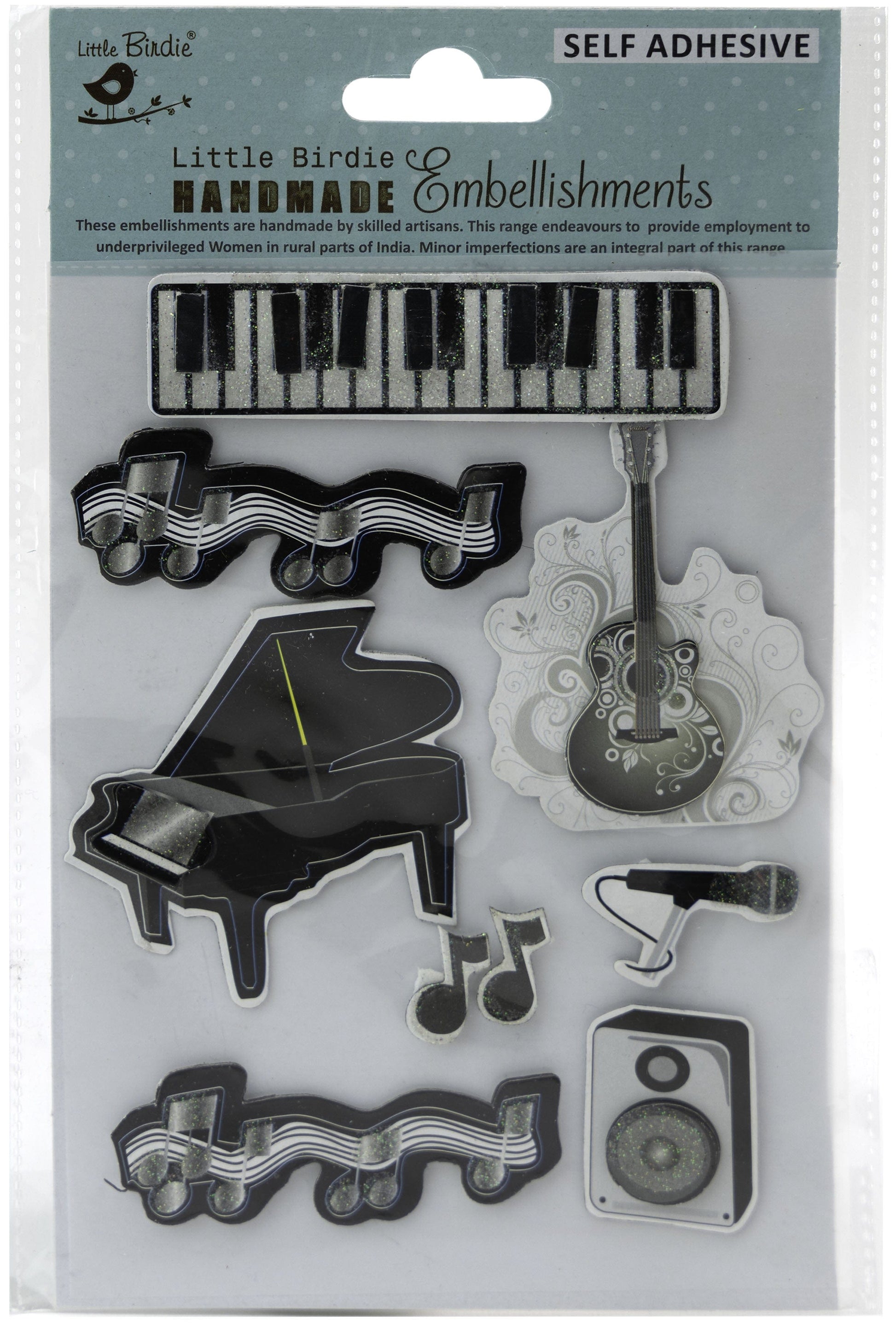 Little Birdie 3D Embellishment 9/Pkg Musical Notes
