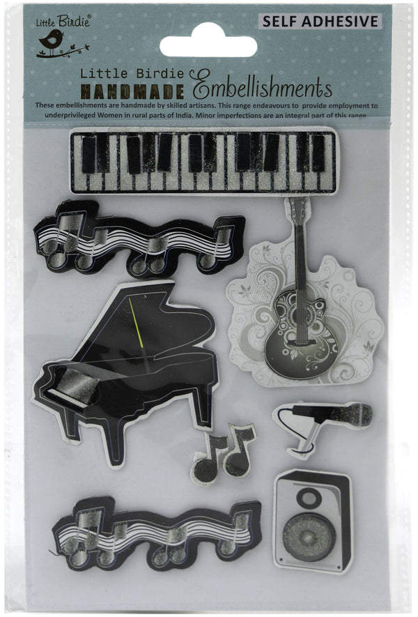 Little Birdie 3D Embellishment 9/Pkg Musical Notes