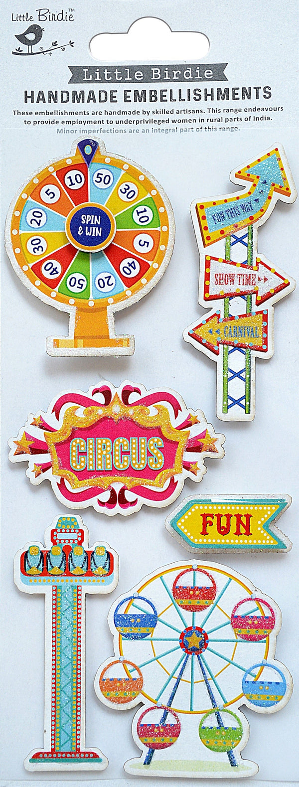 Little Birdie 3D Glitter Embellishment 6/Pkg Show Time