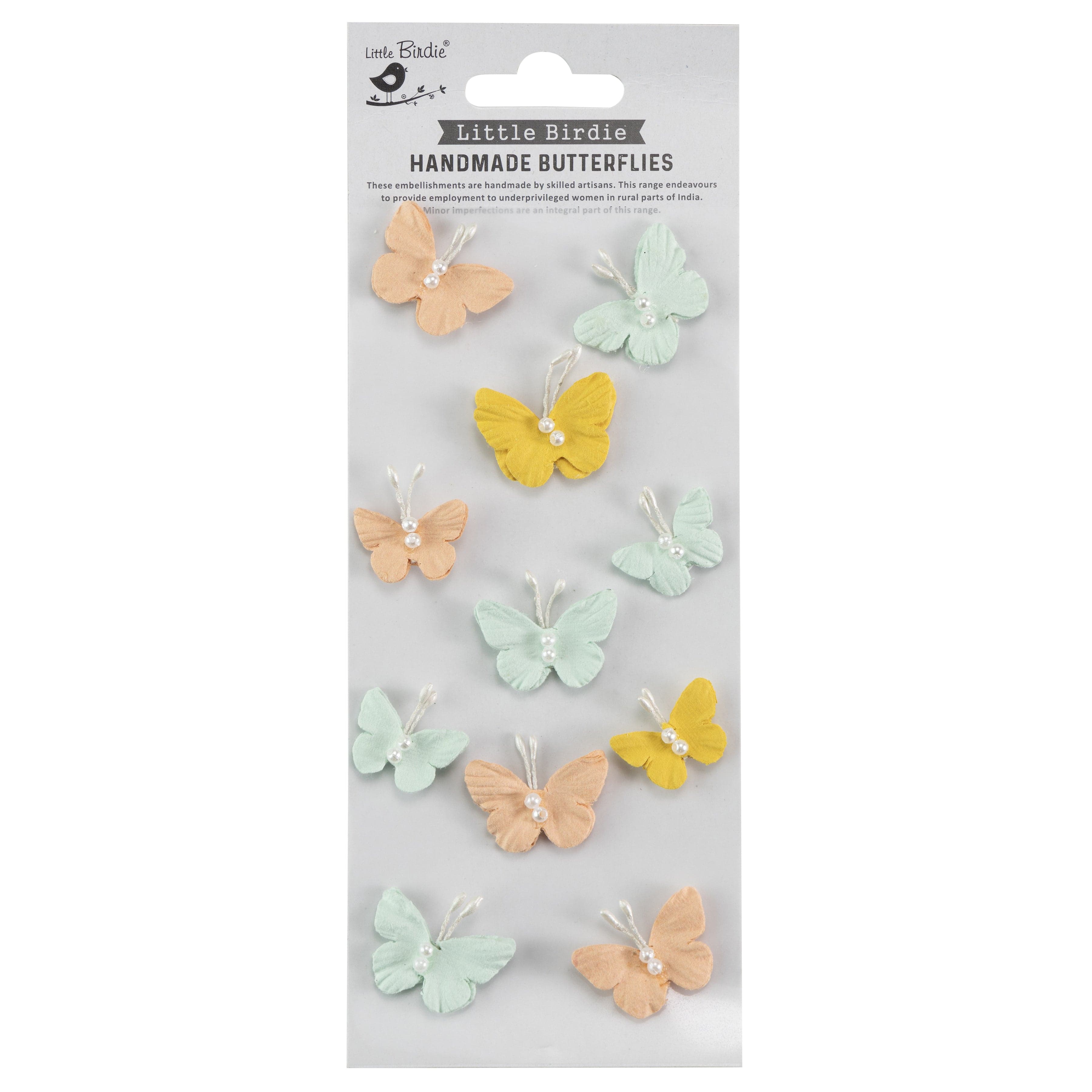 Little Birdie Butterfly Embellishments Sunshine and Lemonade Pearl Butterflies Adhesive Embellishments
