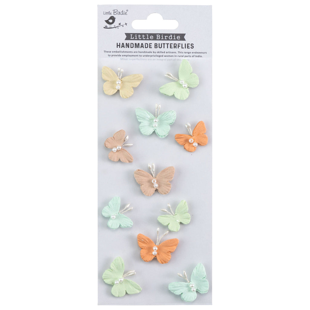 Little Birdie Butterfly Embellishments Woodland Stories Pearl Butterflies Adhesive Embellishments