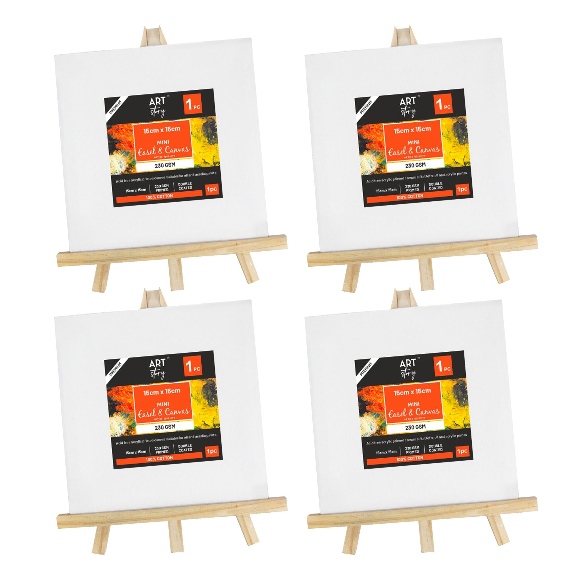 Little Birdie Canvas and Art Panels Canvas with Wooden Easel – 15x15 cm Canvas – Pack of 4 Mini Wooden Easel - With or Without Mini Canvas