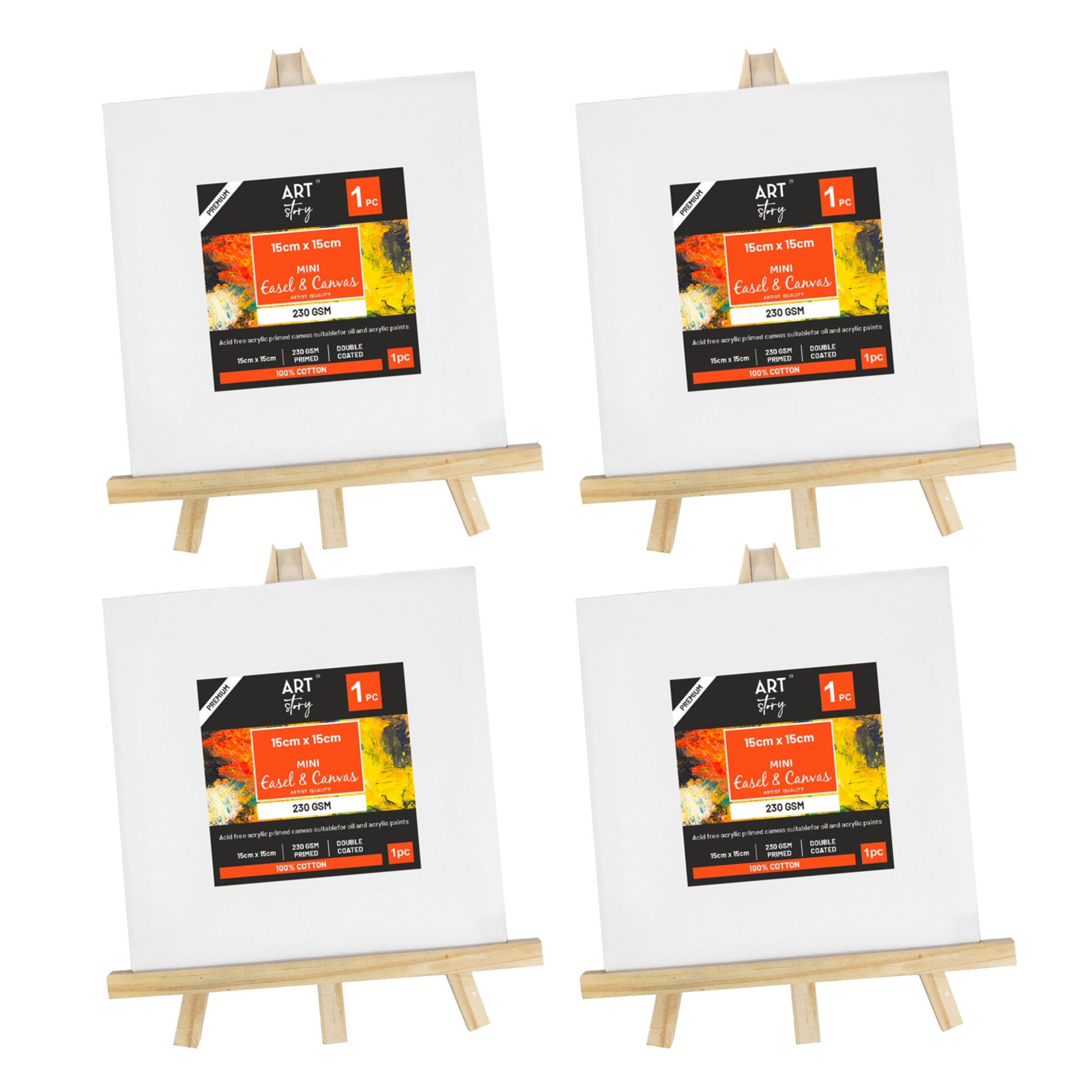 Little Birdie Canvas and Art Panels Canvas with Wooden Easel – 15x15 cm Canvas – Pack of 4 Mini Wooden Easel - With or Without Mini Canvas
