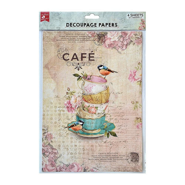 Little Birdie Decoupage Paper A4 4/Pkg-Birdie Caf