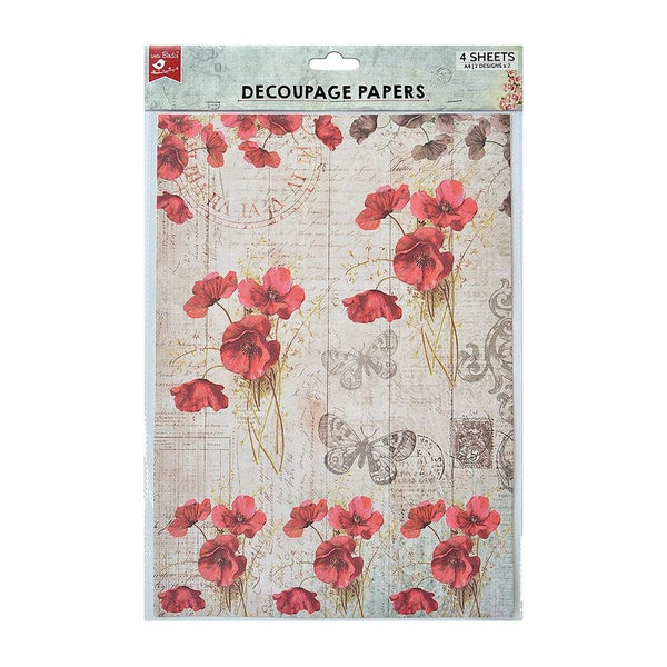 Little Birdie Decoupage Paper A4 4/Pkg Poppy Grace