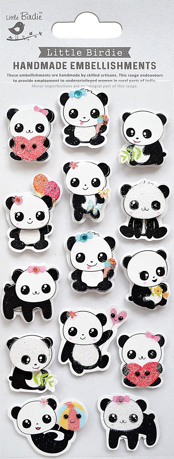 Little Birdie Handmade 3D Embellishments 14/Pkg Happy Panda
