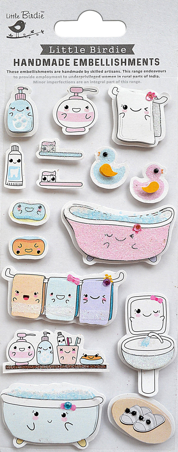 Little Birdie Handmade 3D Embellishments 16/Pkg Bath Time