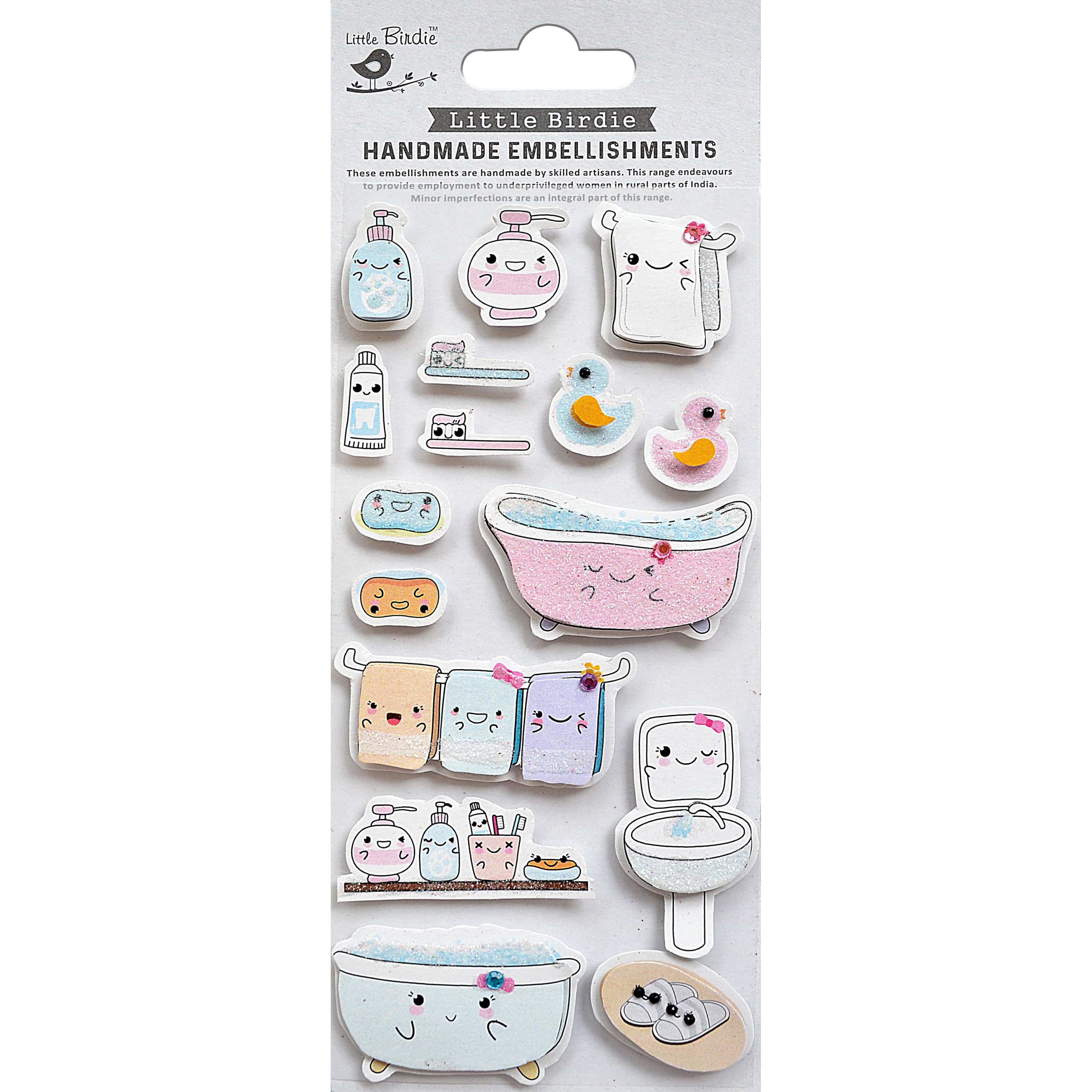 Little Birdie Little Birdie - 16 Pack 3D Embellishments – Bath Time