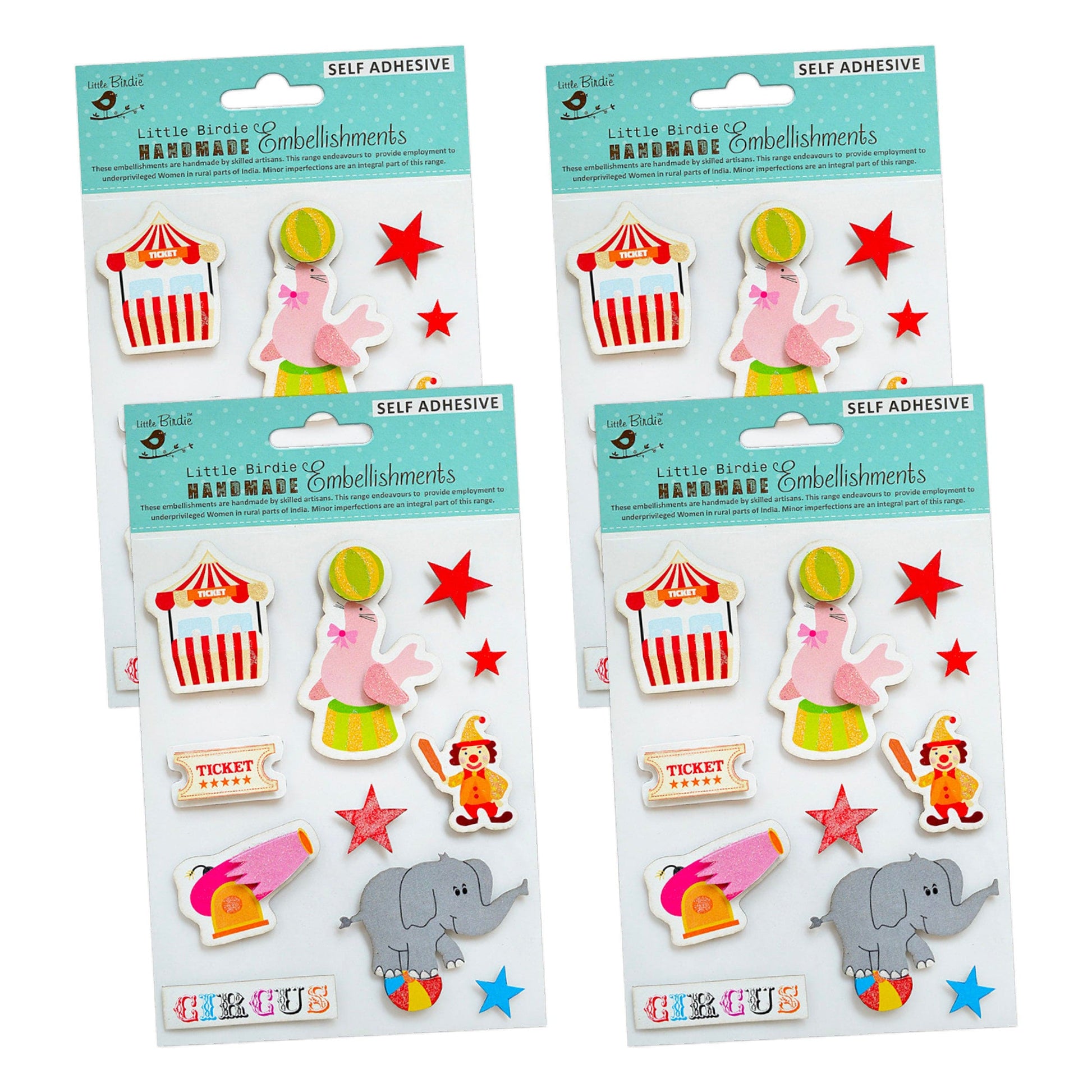 Little Birdie Little Birdie 3D Embellishments â€“ At The Circus (Pack of 4, 44 Pieces Total) | Self-Adhesive Stickers for Scrapbooking, Card Making, DIY Crafts & Decor Projects