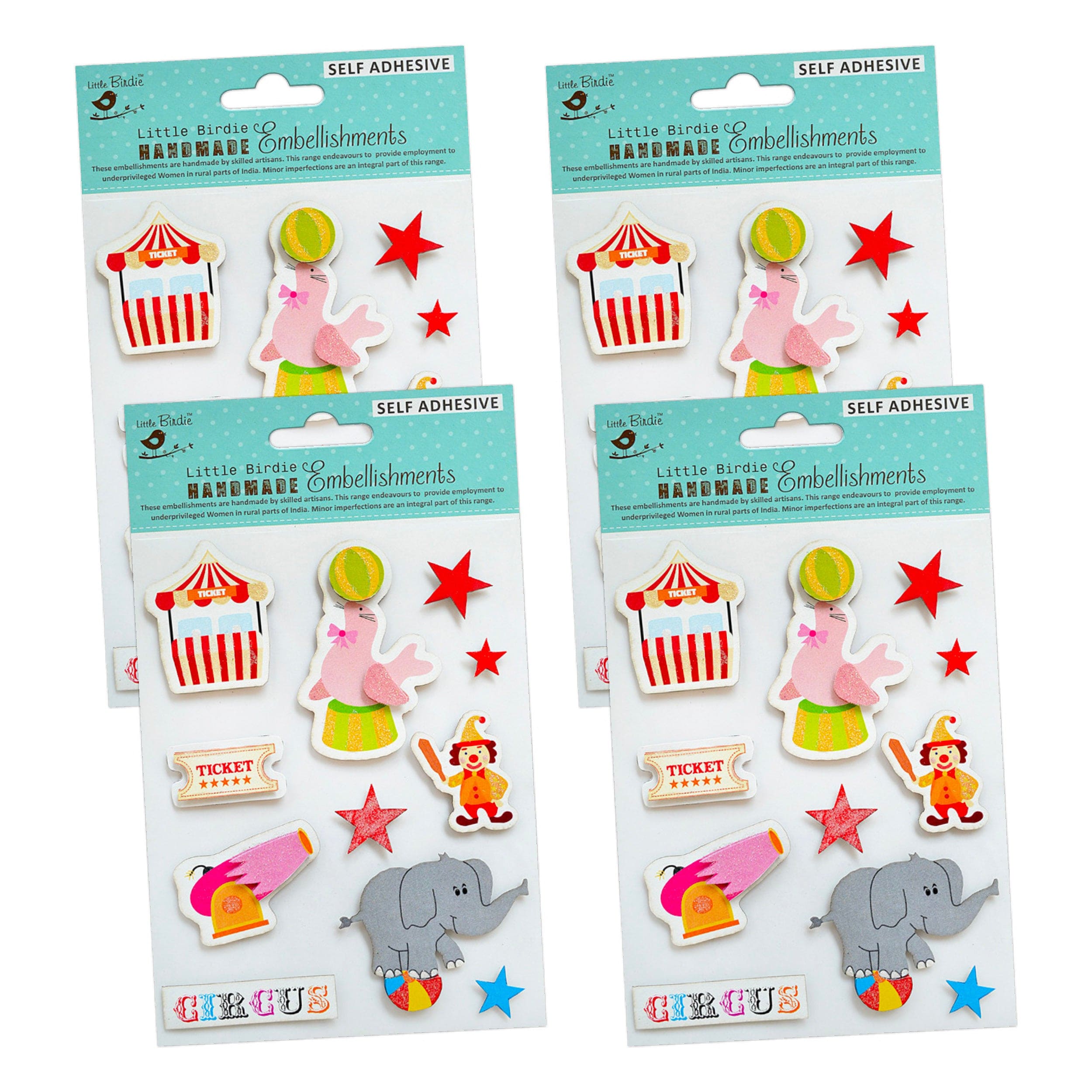 Little Birdie Little Birdie 3D Embellishments â€“ At The Circus (Pack of 4, 44 Pieces Total) | Self-Adhesive Stickers for Scrapbooking, Card Making, DIY Crafts & Decor Projects