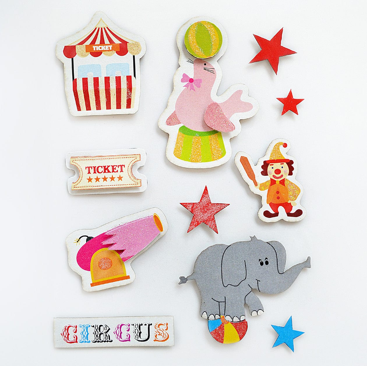 Little Birdie Little Birdie 3D Embellishments â€“ At The Circus (Pack of 4, 44 Pieces Total) | Self-Adhesive Stickers for Scrapbooking, Card Making, DIY Crafts & Decor Projects