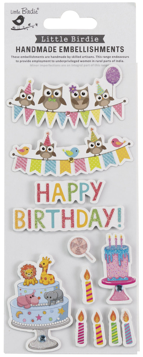 Little Birdie Little Birdie 3D Glitter Embellishment 12/Pkg-Birthday Celebration