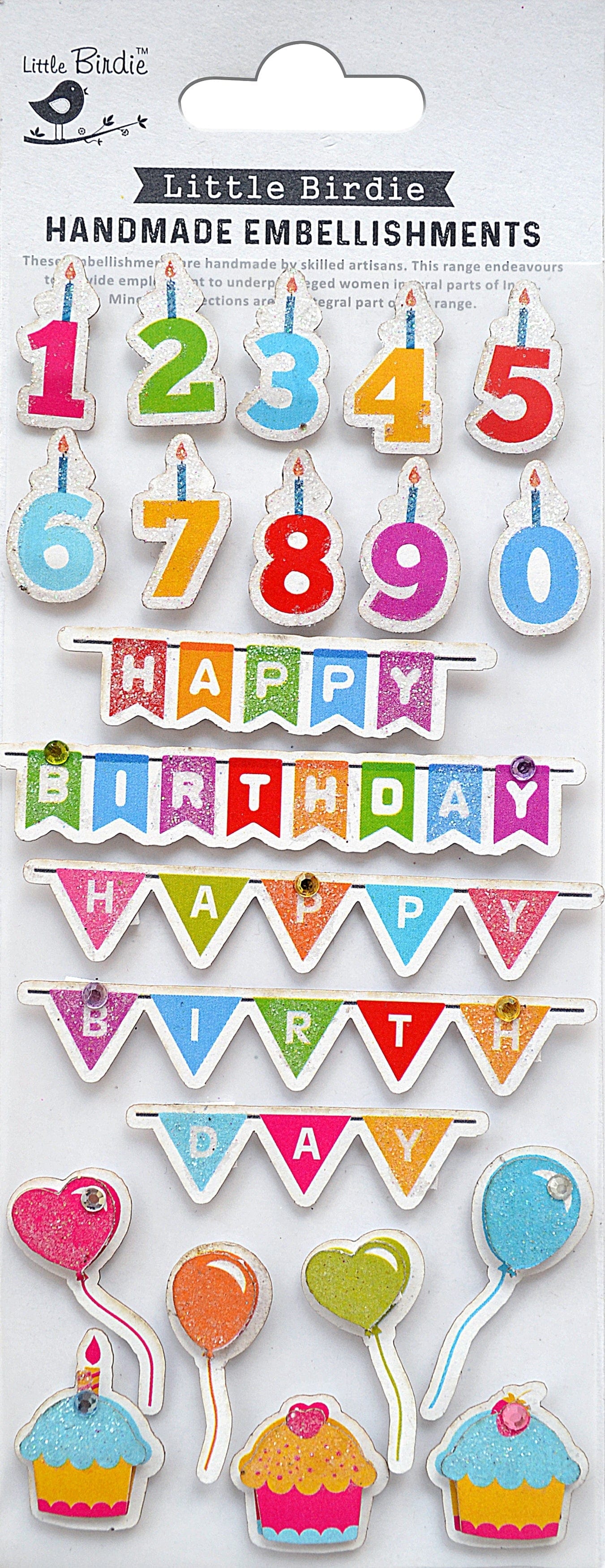 Little Birdie Little Birdie 3D Glitter Embellishment 22/Pkg-Birthday Bash