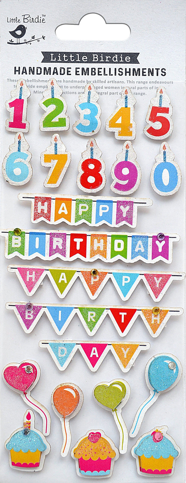 Little Birdie Little Birdie 3D Glitter Embellishment 22/Pkg-Birthday Bash