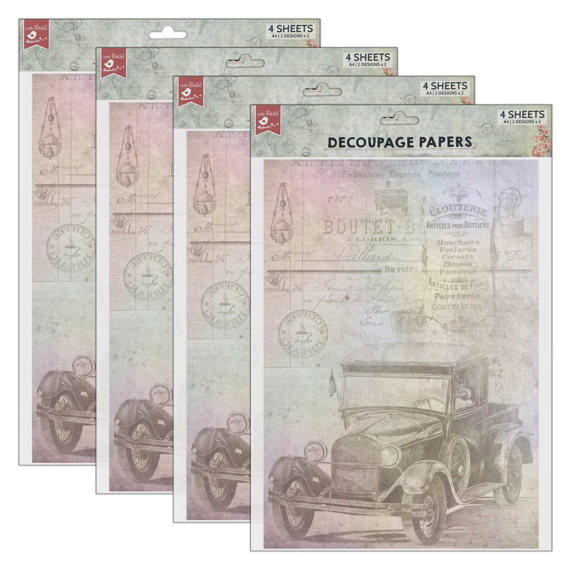 Little Birdie Little Birdie Decoupage Paper A4 - Pack of 4 (16 Sheets Total) | Craft Paper for DIY, Home Decor, and Mixed Media Art - (Antique Essense)