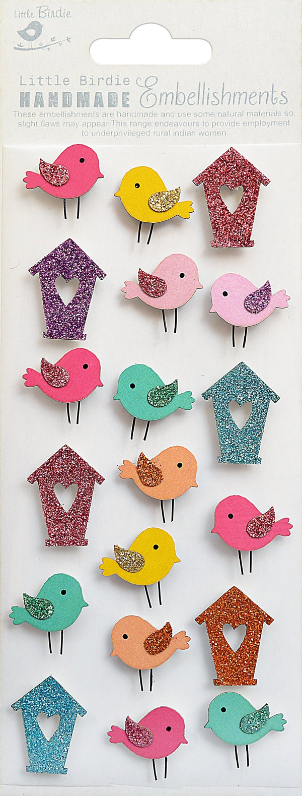 Little Birdie Little Birdie Mini Glitter Embellishments 19/Pkg-Bird & Birdhouse