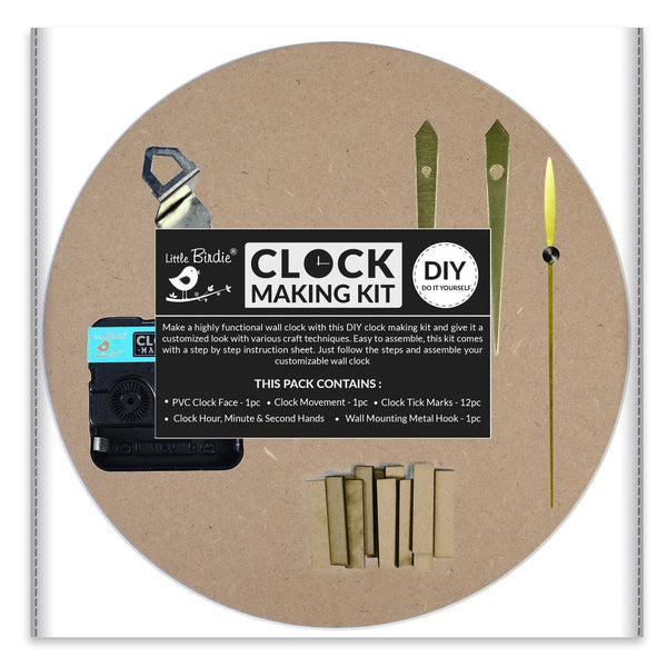 Little Birdie MDF Clock Making Kit 2mm Thickness 10" 1/Pkg