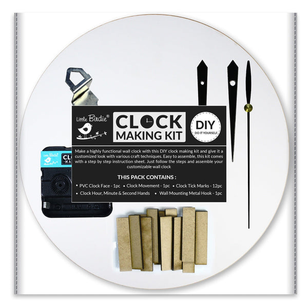 Little Birdie PVC Clock Making Kit 10" 1/Pkg White