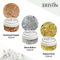 Nuvo Gilding Flakes Set – Radiant Gold, Silver Bullion & Sunkissed Copper (3 x 200ml Jars)