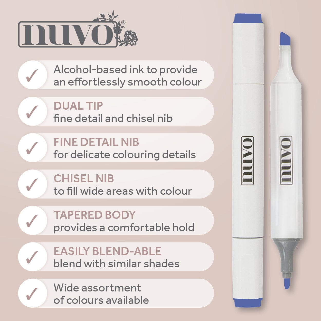 Nuvo Pens and Pencils Nuvo Alcohol Marker Pen Set – 12 Warm-Tone Dual-Tip Pens