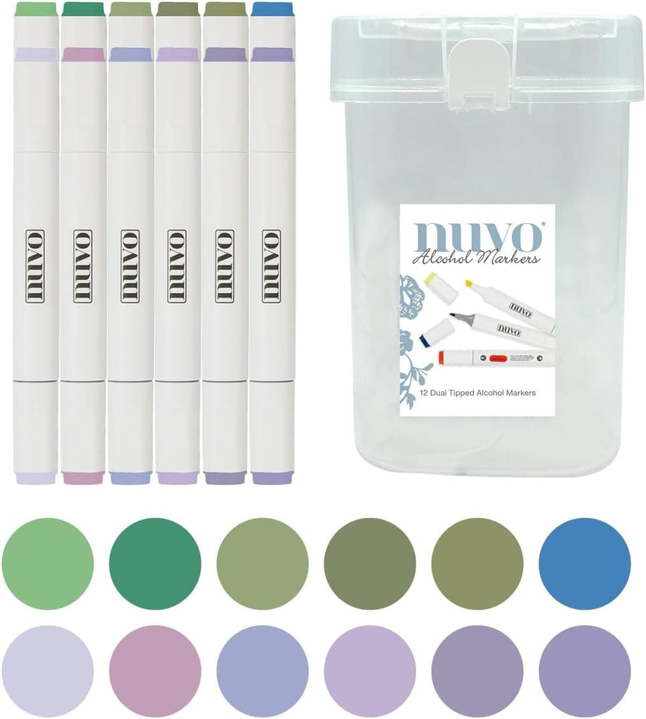 Nuvo Pens and Pencils Nuvo Alcohol Marker Pen Set with Storage Box – 12 Dual-Tip Colours for Blending & Crafting
