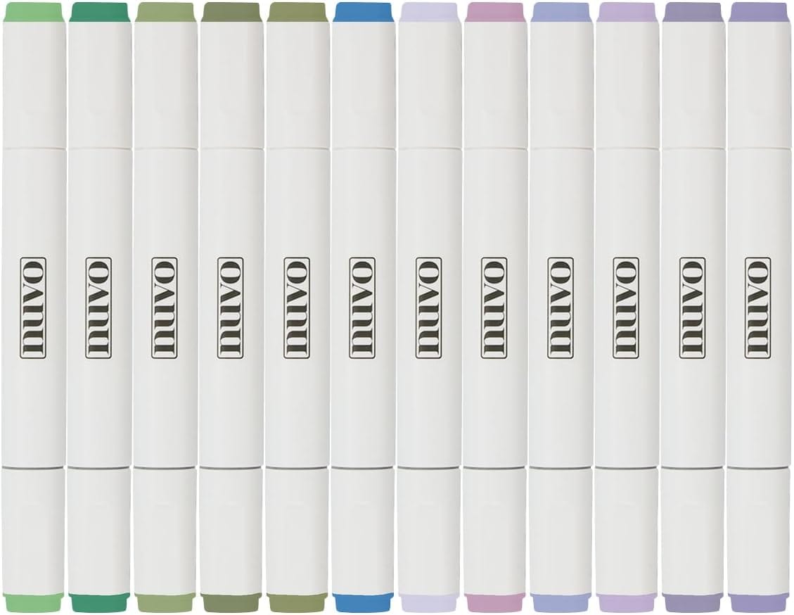 Nuvo Pens and Pencils Nuvo Alcohol Marker Pen Set with Storage Box – 12 Dual-Tip Colours for Blending & Crafting
