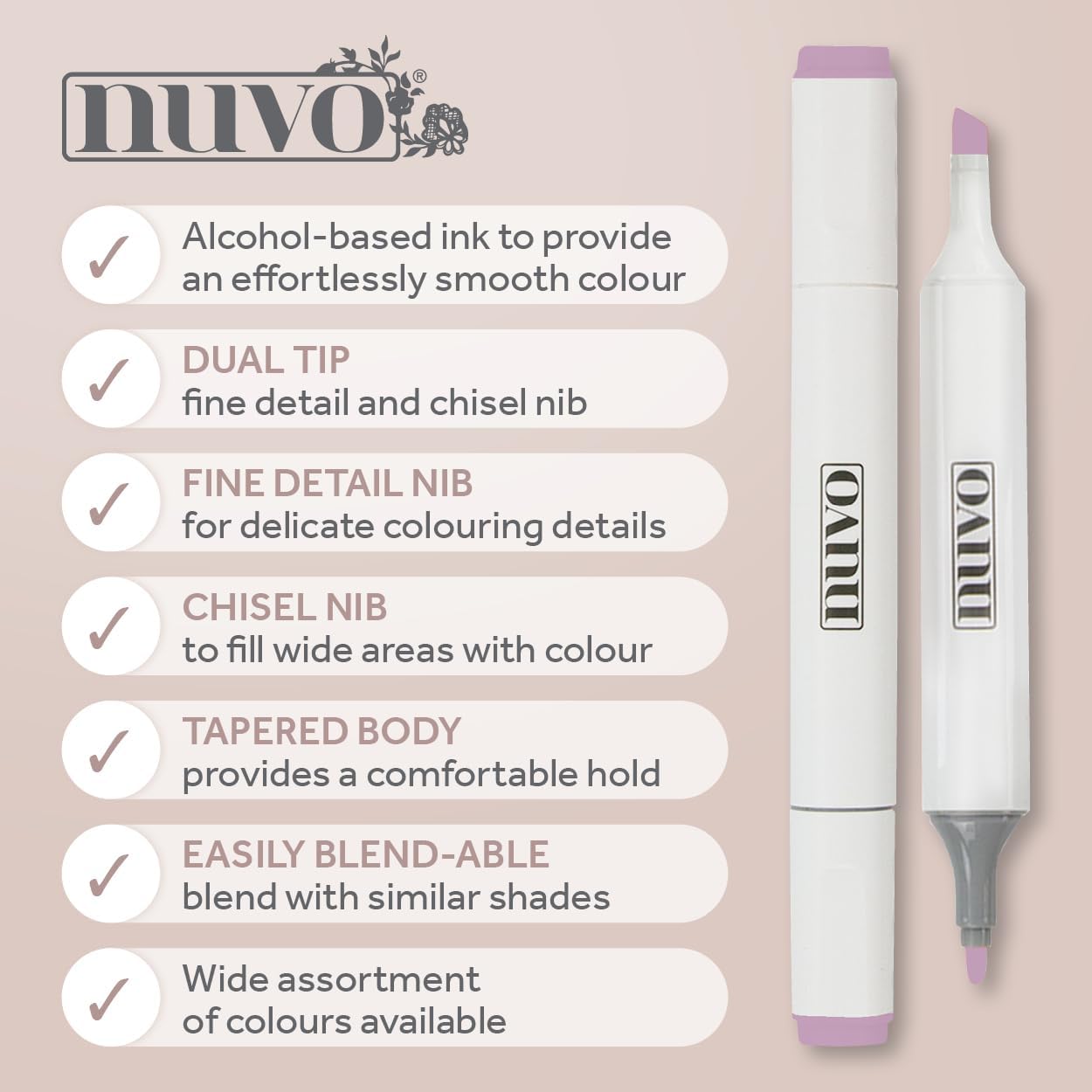 Nuvo Pens and Pencils Nuvo Alcohol Marker Pen Set with Storage Box – 12 Dual-Tip Colours for Blending & Crafting