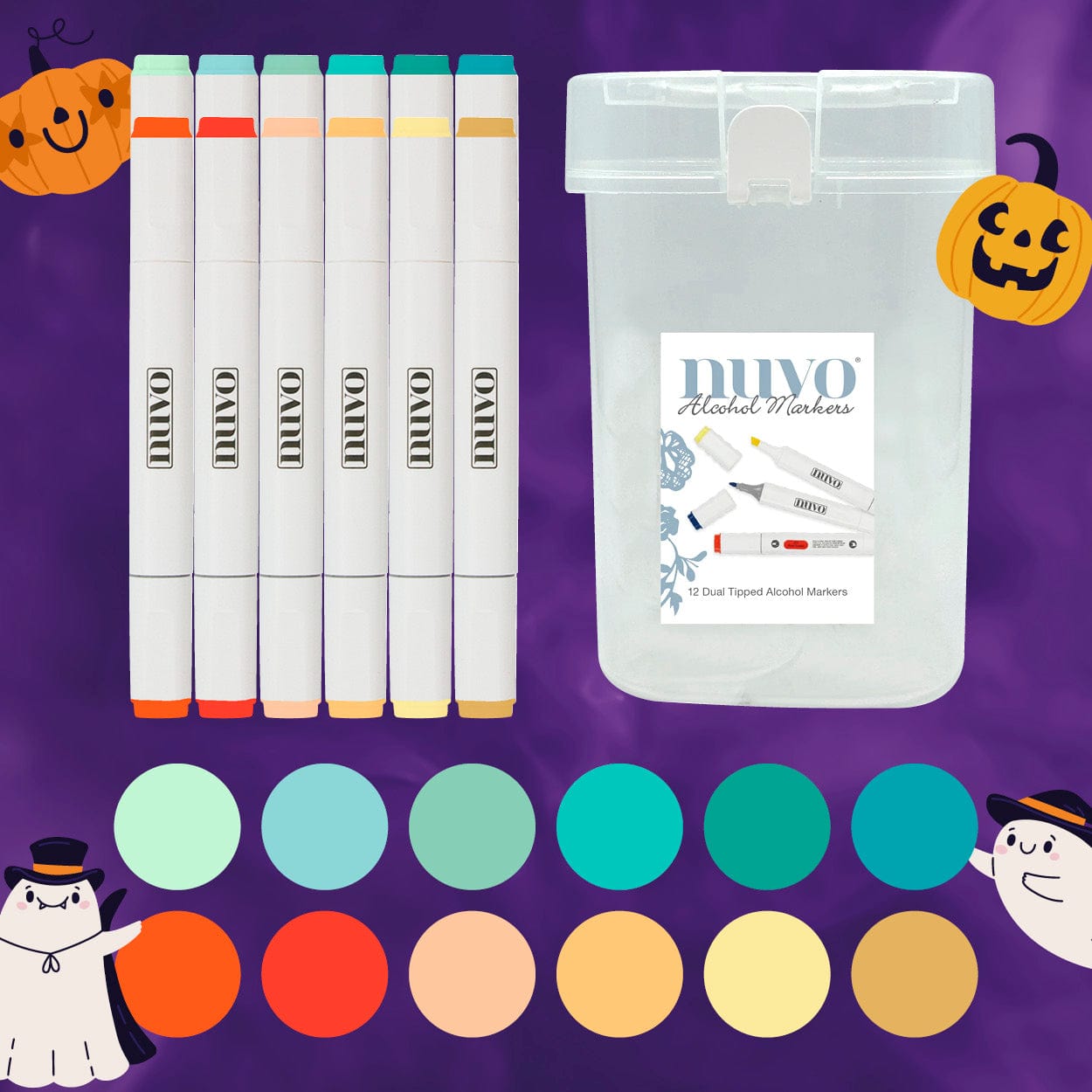 Nuvo Pens and Pencils Nuvo “Spooky Shades” Alcohol Markers – 12 Dual-Tip Art Markers for Halloween Crafts, Coloring & Blending – Perfect for Cardmaking, Scrapbooking & DIY Projects